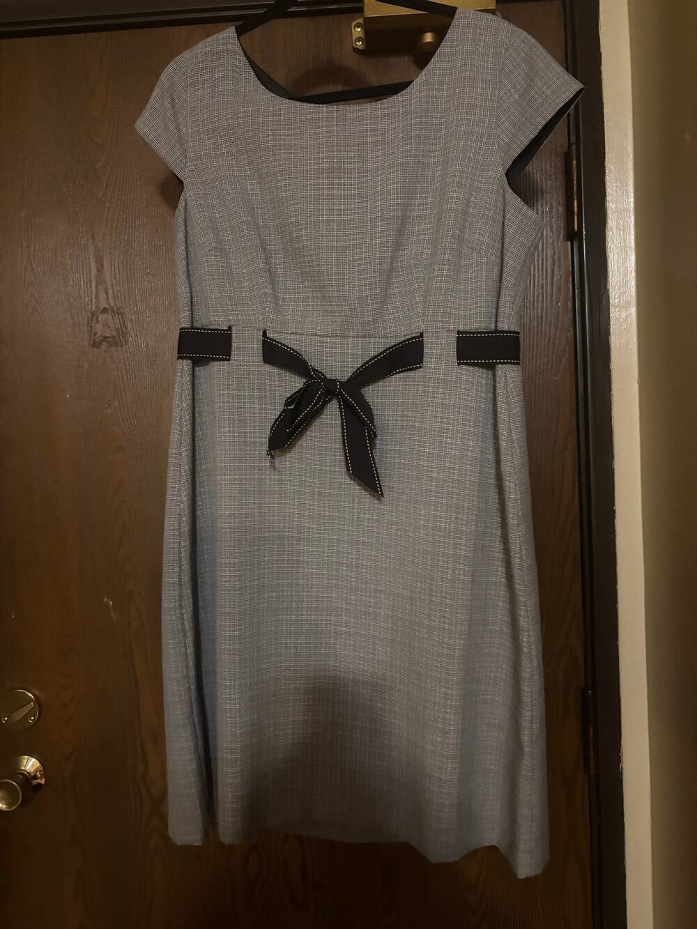 Vintage Gray Bow Fall/ Winter Preppy Plaid Professional/Work Formal Midi Dress